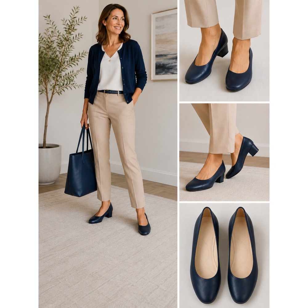 Amalfi by Rangoni Firenze Navy Leather Block Heel Pumps Made in Italy Size 7 N